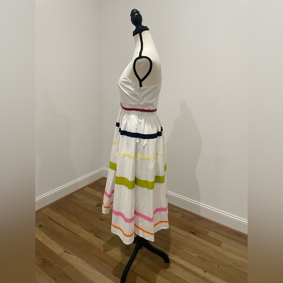 J. Crew One Shoulder Fit-n-Flare Poplin White Dress with Colorful Stripes - Picture 5 of 15